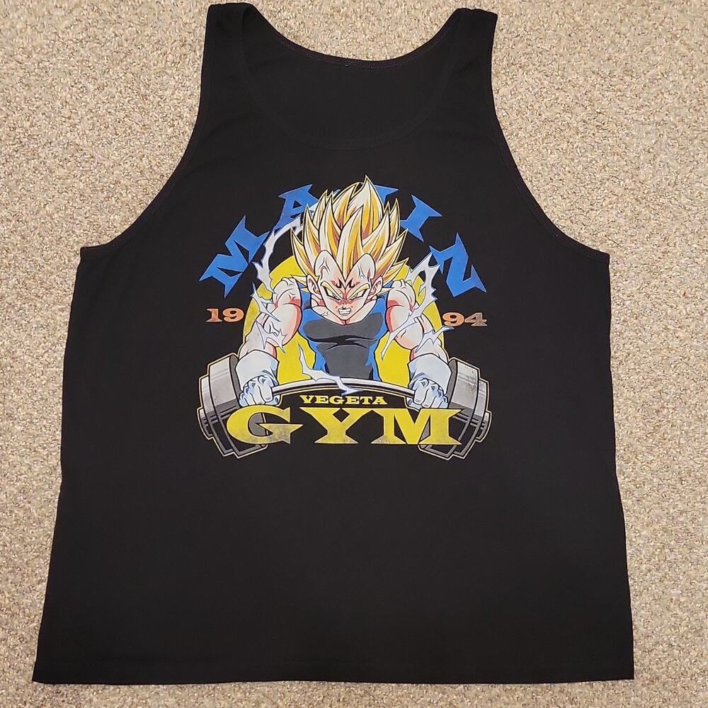 Black Vegeta Gym 1994 Graphic Print Sleeveless Cotton Tank Top Men's Size L